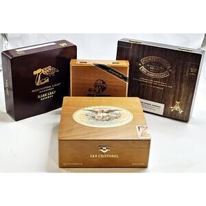 Lot of 4 Empty Wooden Cigar Boxes- Montecristo,Olmec,San Cristobal,Aganorsa Leaf
